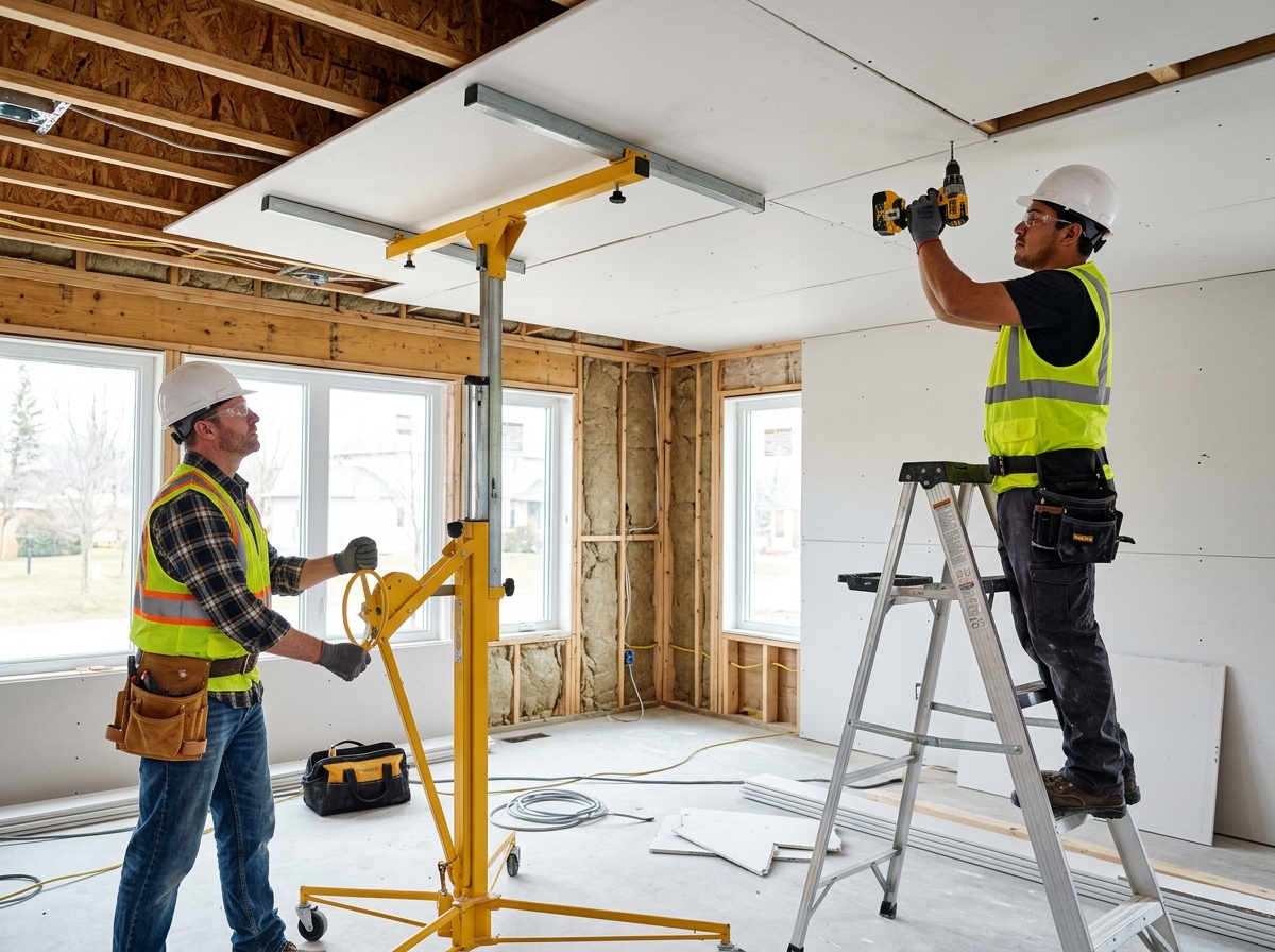 Commercial drywall installation crew